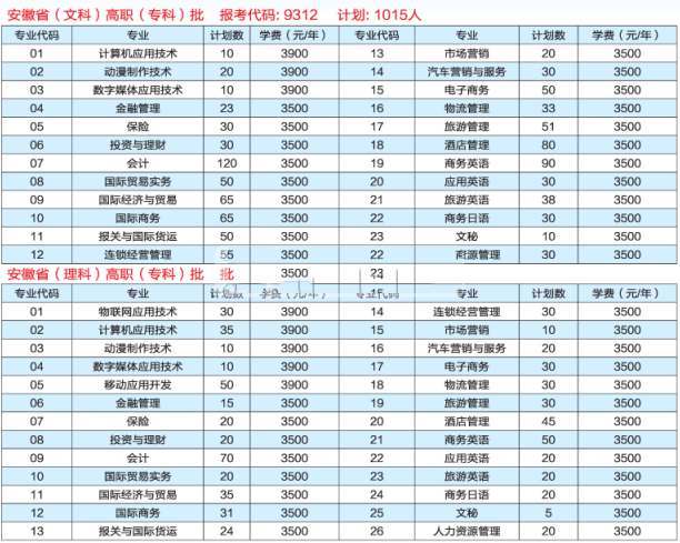 安徽国际商务职业学院学费